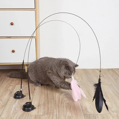 Interactive Cat Toy Feather Wand with Bell,