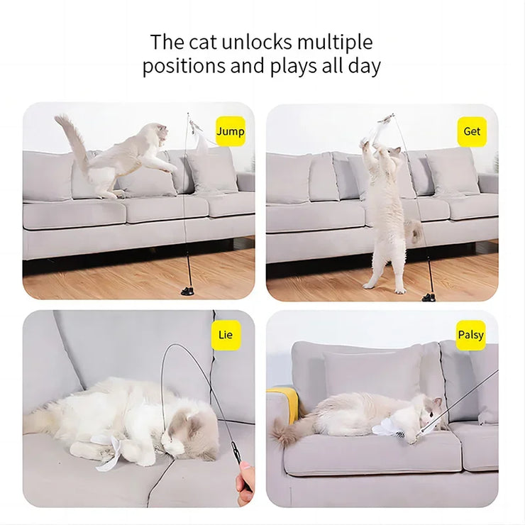 Interactive Cat Toy Feather Wand with Bell,