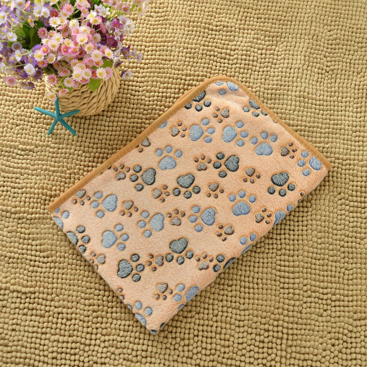 Flannel Pet Blanket,Cute Dog Paw Print Blanket Pet Mat