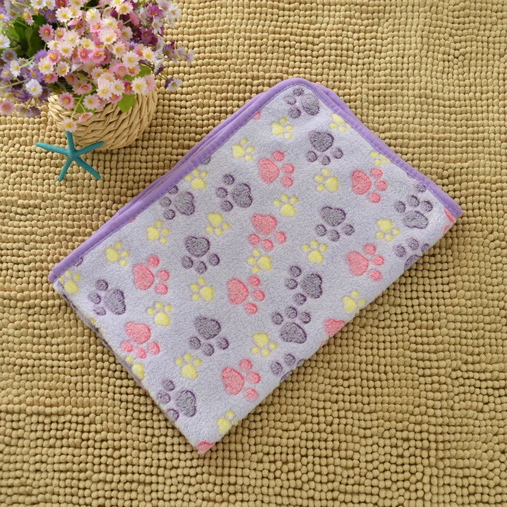 Flannel Pet Blanket,Cute Dog Paw Print Blanket Pet Mat