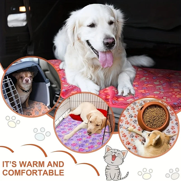 Flannel Pet Blanket,Cute Dog Paw Print Blanket Pet Mat