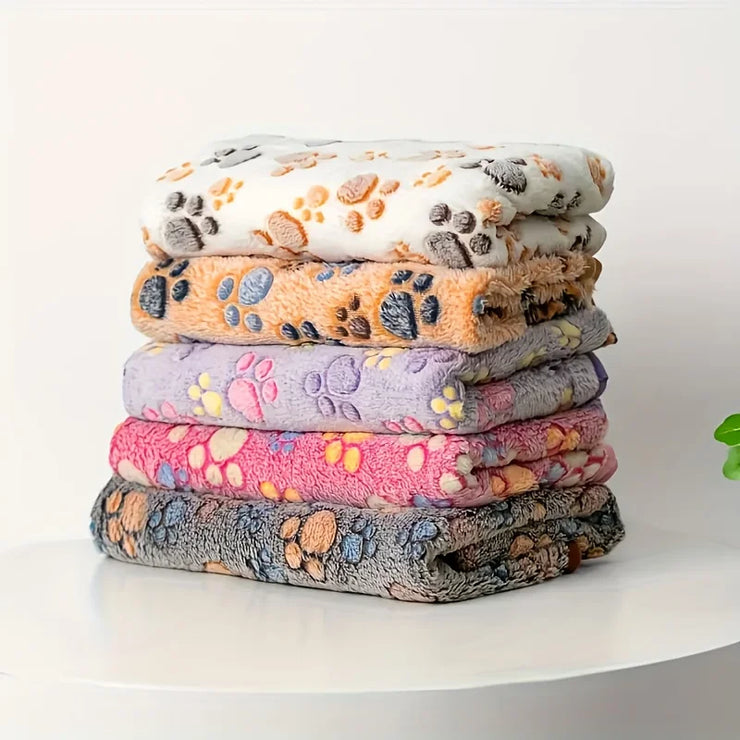 Flannel Pet Blanket,Cute Dog Paw Print Blanket Pet Mat