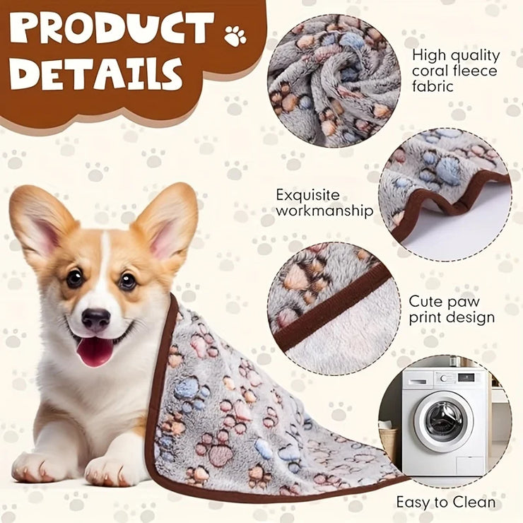 Flannel Pet Blanket,Cute Dog Paw Print Blanket Pet Mat