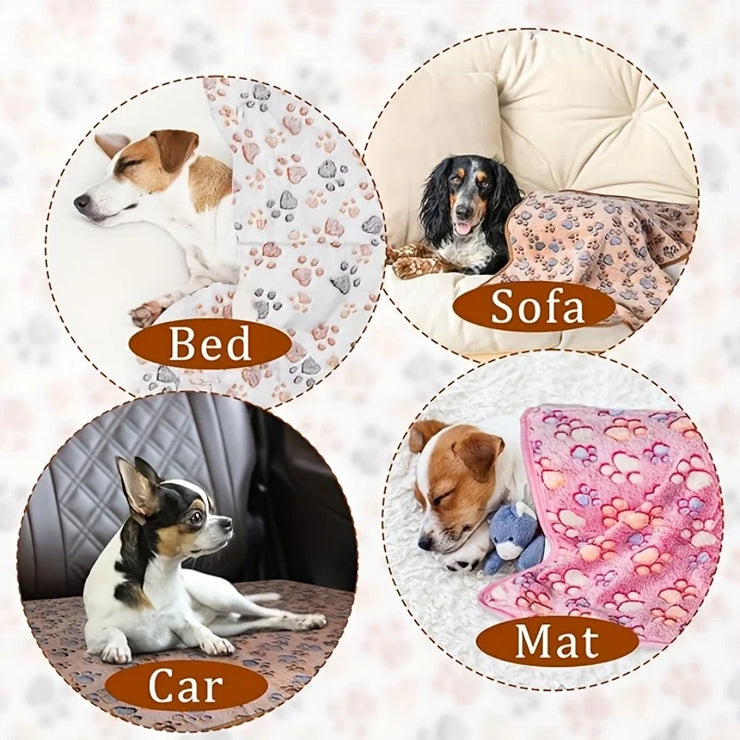 Flannel Pet Blanket,Cute Dog Paw Print Blanket Pet Mat